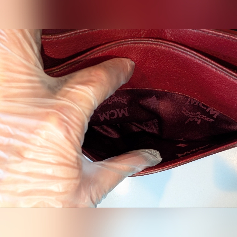 Vintage MCM Burgundy Red Leather Crossbody Flap Bag Gold - Picture 11 of 15